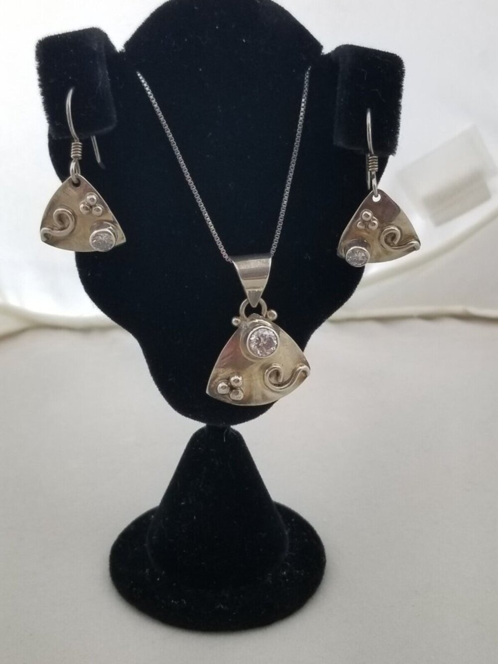 Necklace Earrings Set Round Lab Diamonds 16" Silver Chain weight 10 Gr Jewelry - Picture 8 of 16